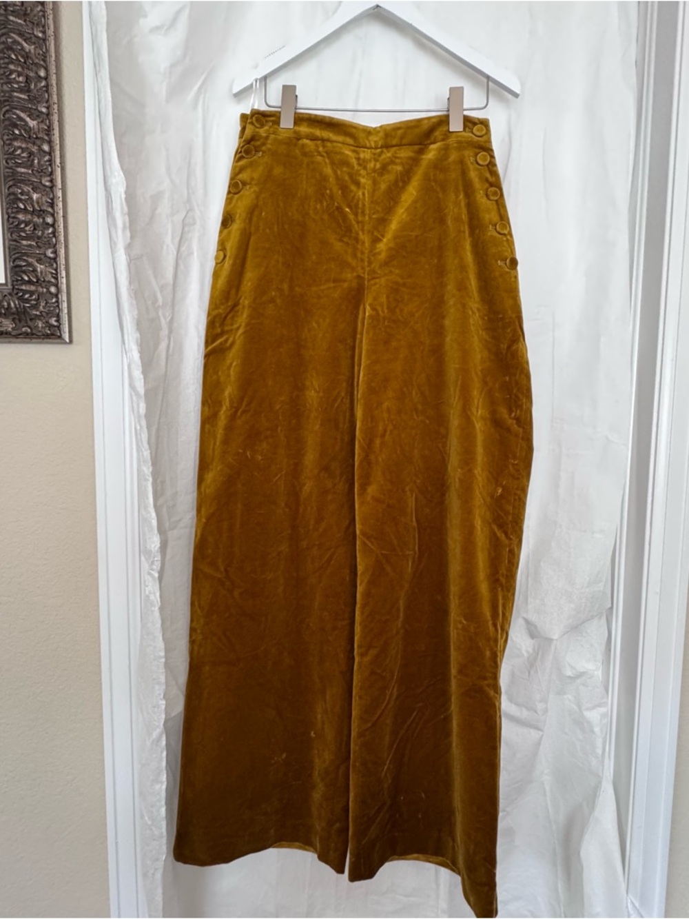 Sezane-NWT-Wide-Leg Velvet Pants in Mustard Gold. Size 44. US 12
